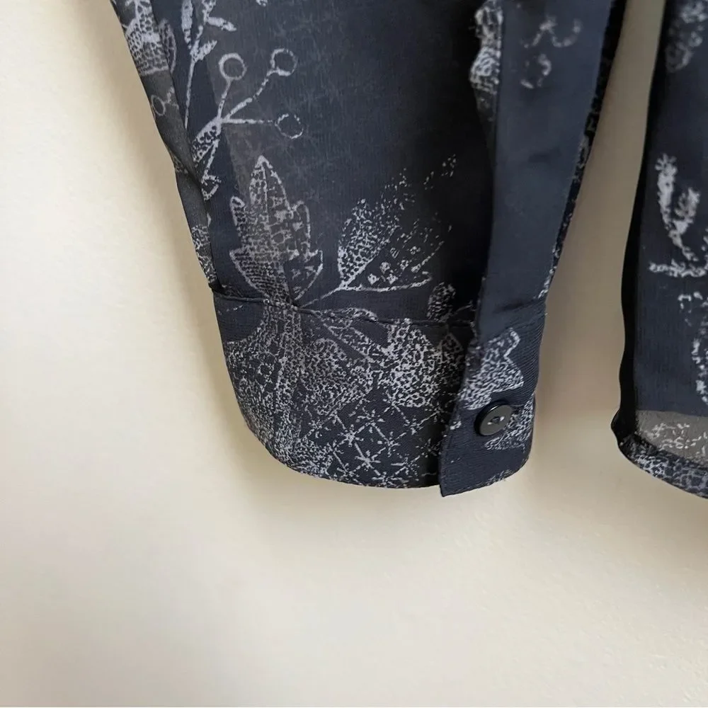 Decree Black Sheer Button Up Blouse Size Medium